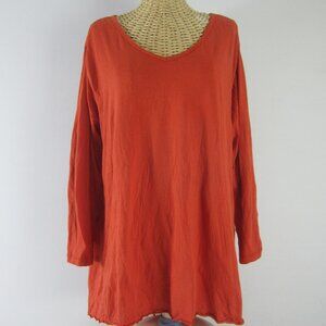 Pleats Collection Womens XL Orange V Neck Cotton Blend Knit Tunic Shirt